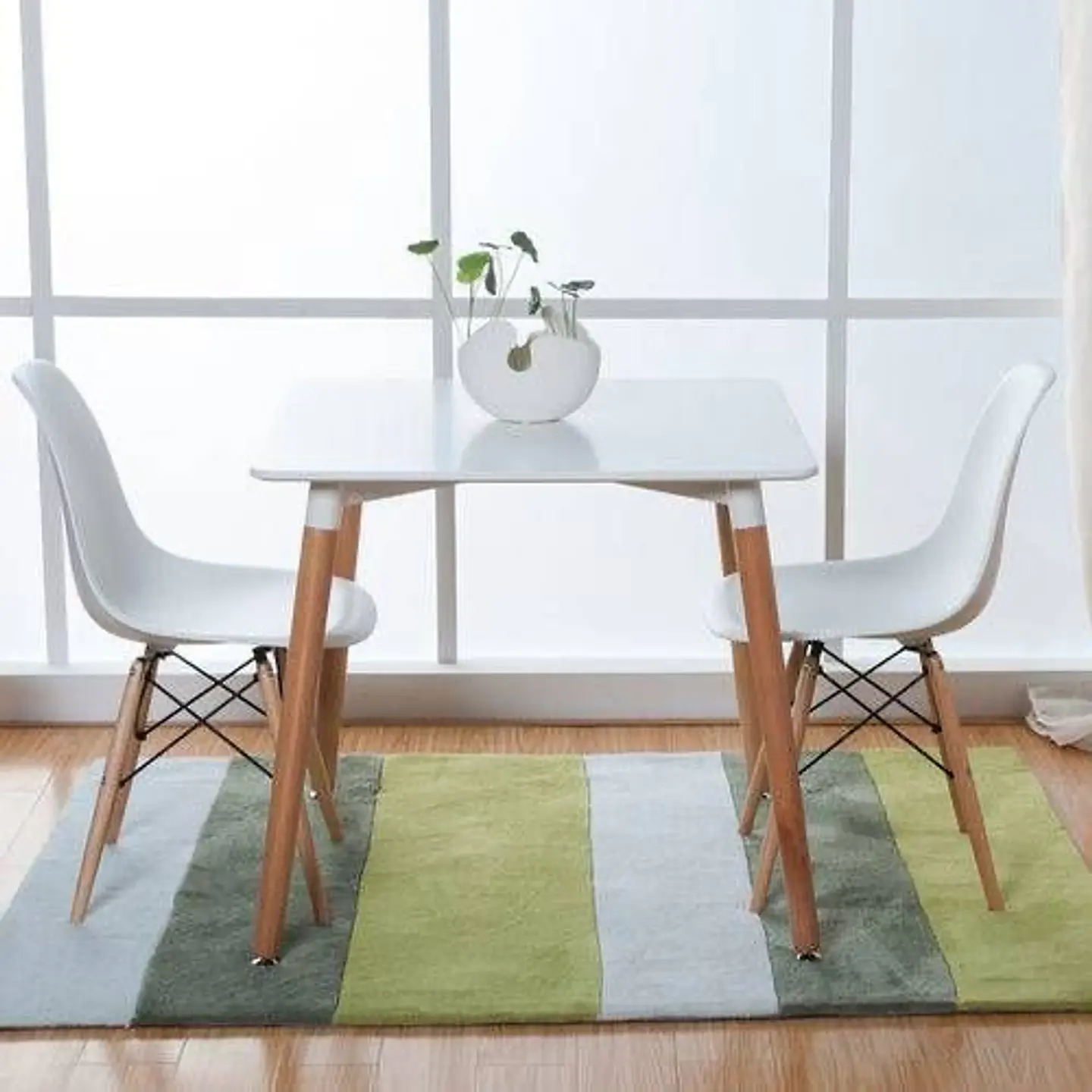 Set Juego de Comedor Mesa Cuadrada Blanco + 2 Sillas Eames Clásicas Blanco 1