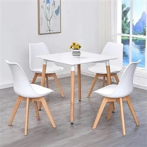 Set de Comedor Mesa Cuadrada Blanco + 4 Sillas Eames Acolchadas Blanco