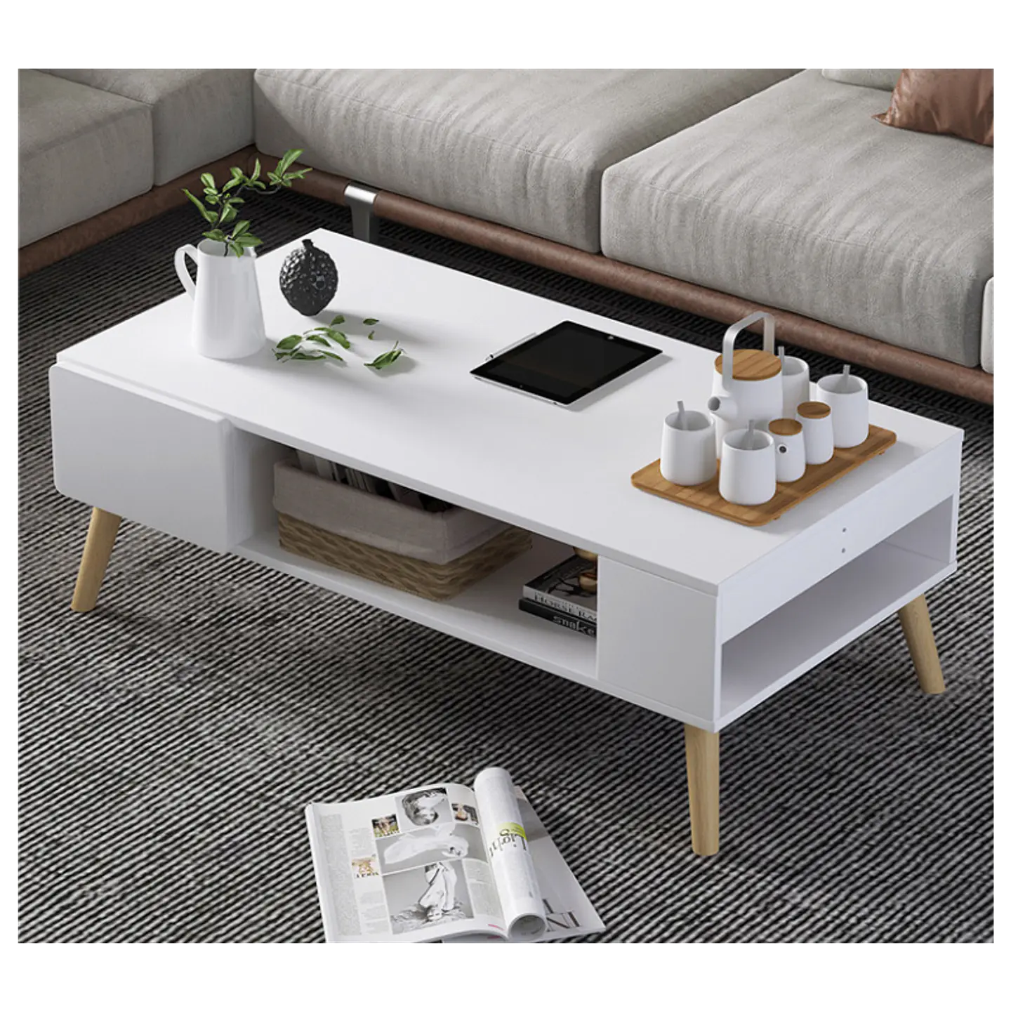 Mesa de centro nórdica blanco 53x100x42cm 1