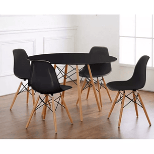 Comedor Redondo de 100cm Negro + 4 Sillas Eames Clásicas Negro