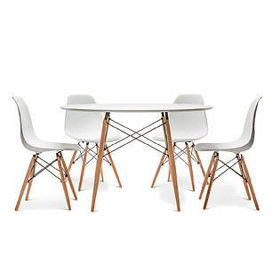 Comedor Redondo de 100cm Blanco + 4 Sillas Eames Clásicas Blanco