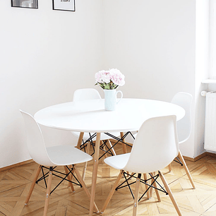 Comedor Redondo de 100cm Blanco + 4 Sillas Eames Clásicas Blanco