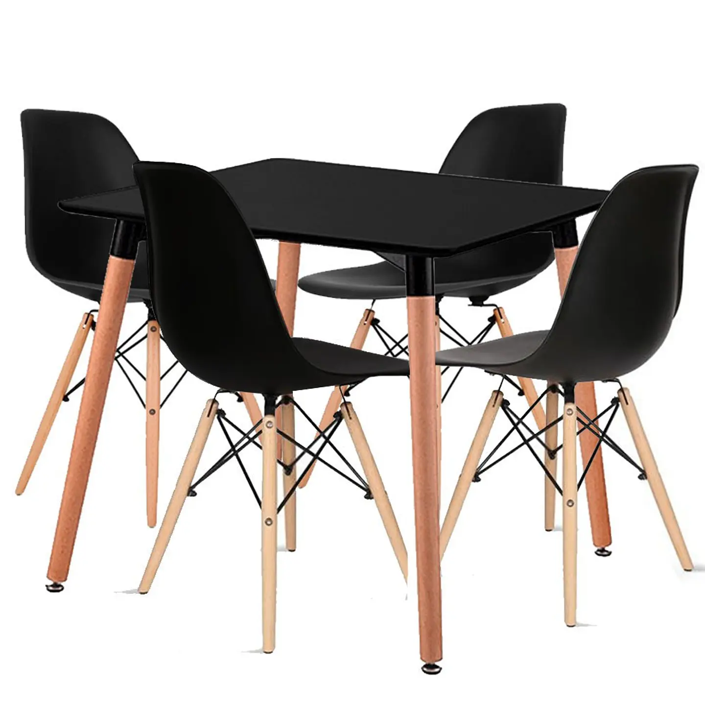 Set de Comedor Mesa Cuadrada Negro + 4 Sillas Eames Clásicas Negro 1