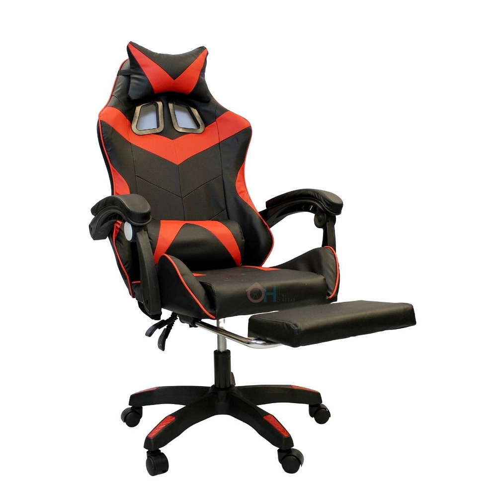 Silla Gamer Rojo con Reposa Pies y Masajeador Lumbar USB 1