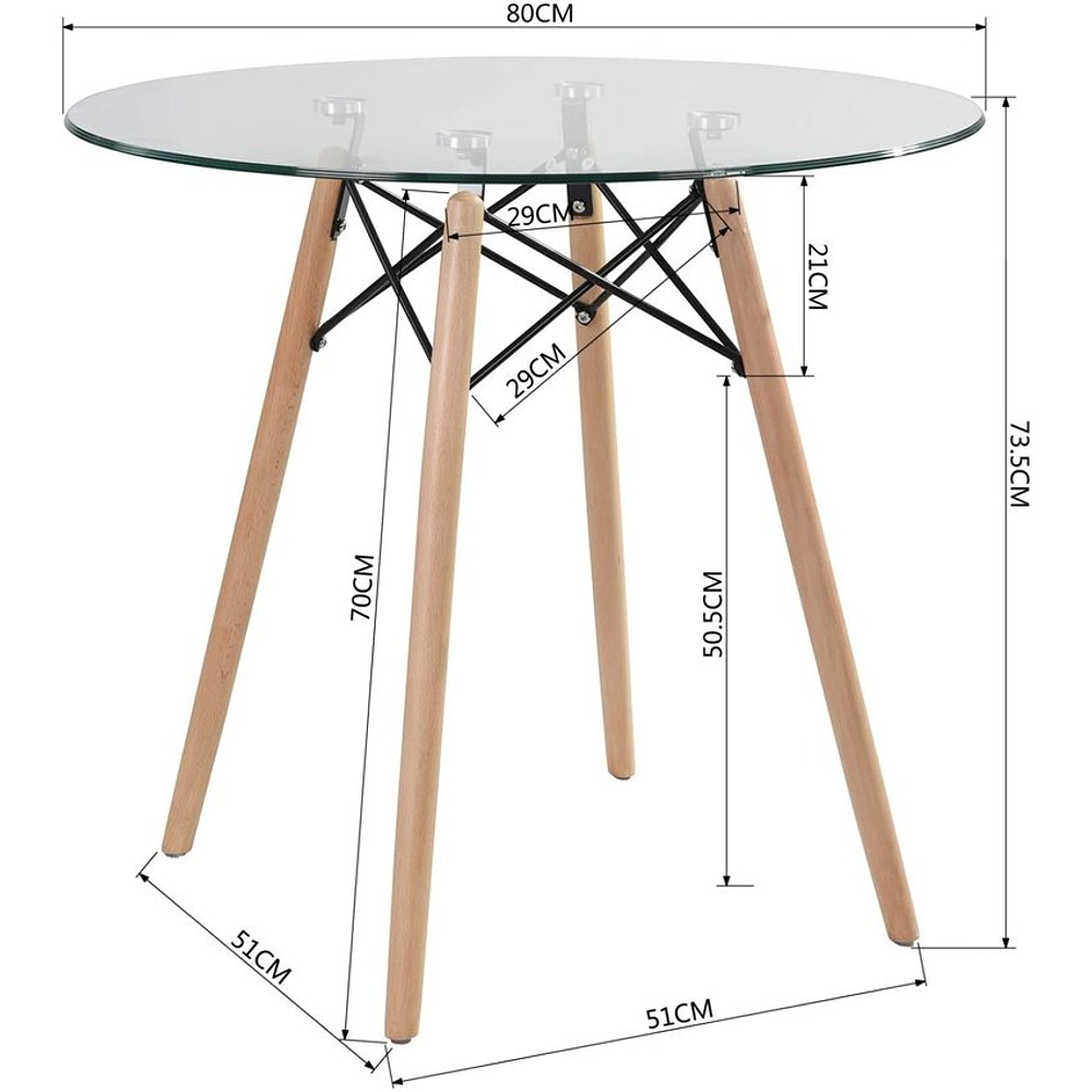 Comedor Redondo de Vidrio 80cm + 4 Sillas Windsor Blanco  4