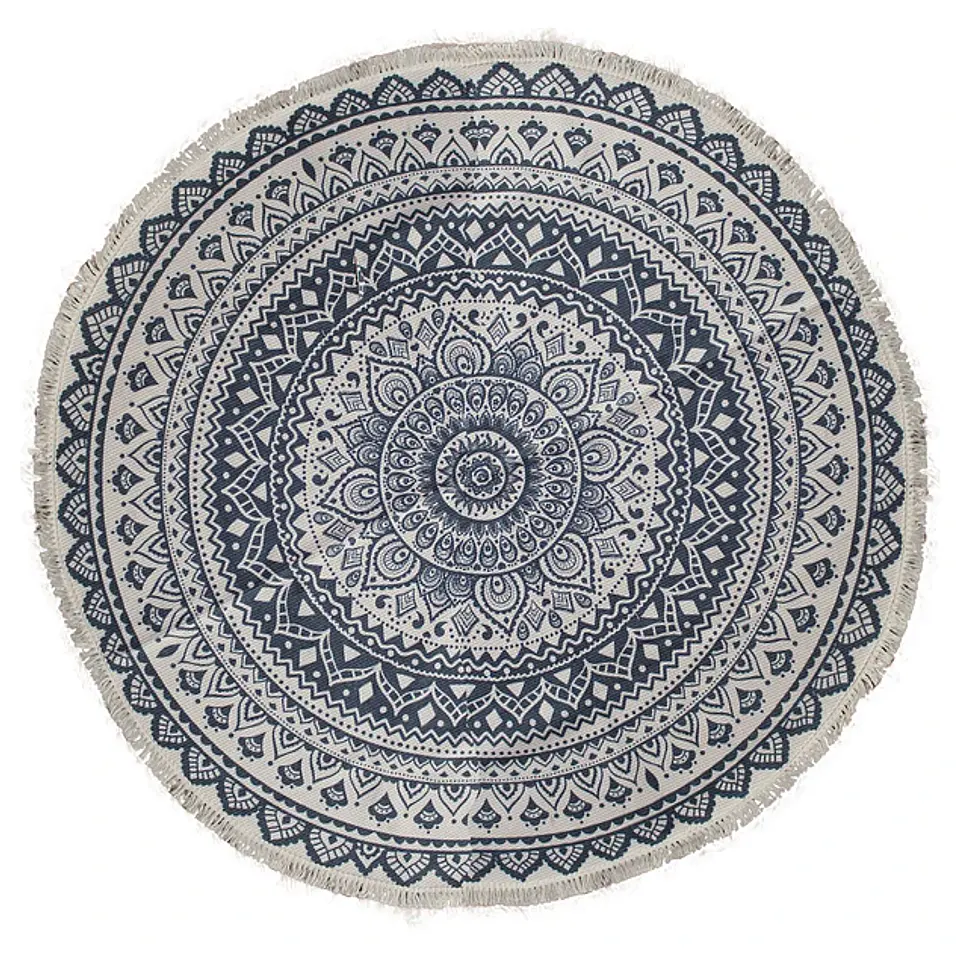Alfombra Mandala Redonda Azul 120cm diámetro 1