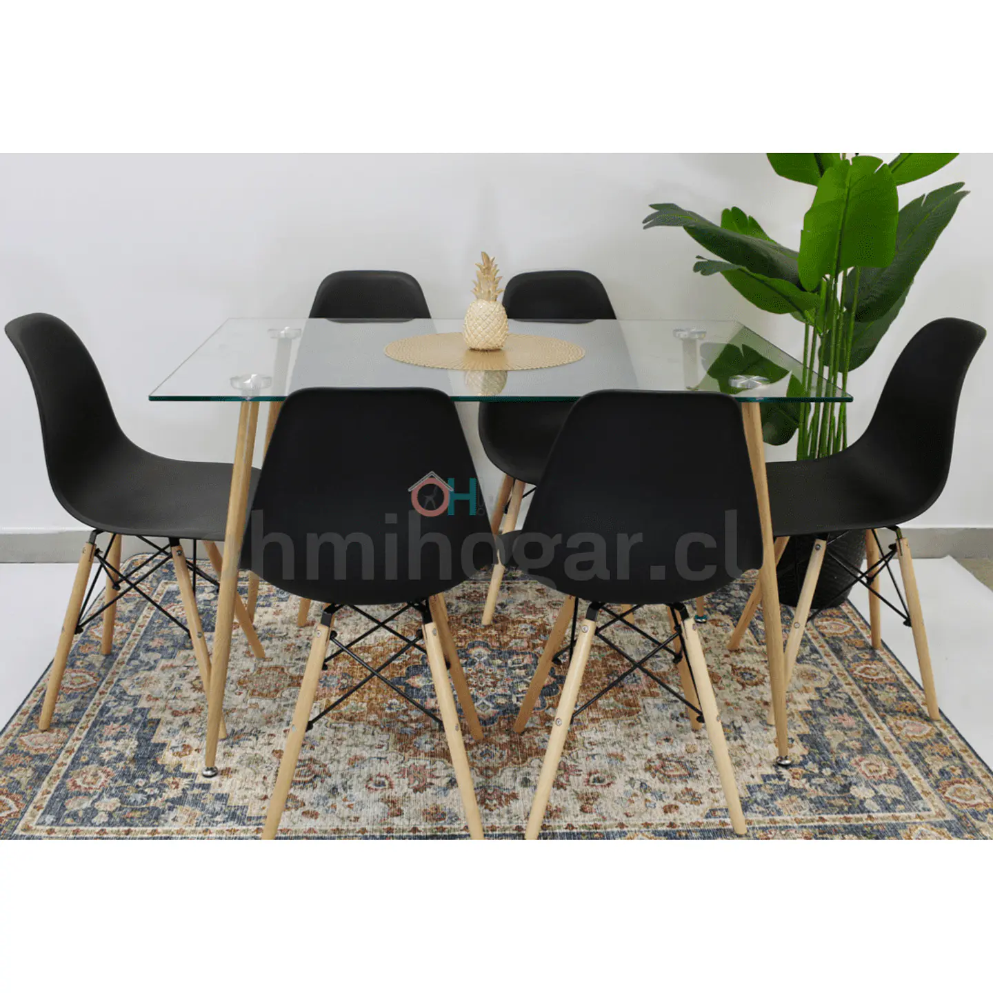 Set Juego de Comedor Mesa Rectangular Vidrio 120x80cm + Sillas Eames Clásicas 2