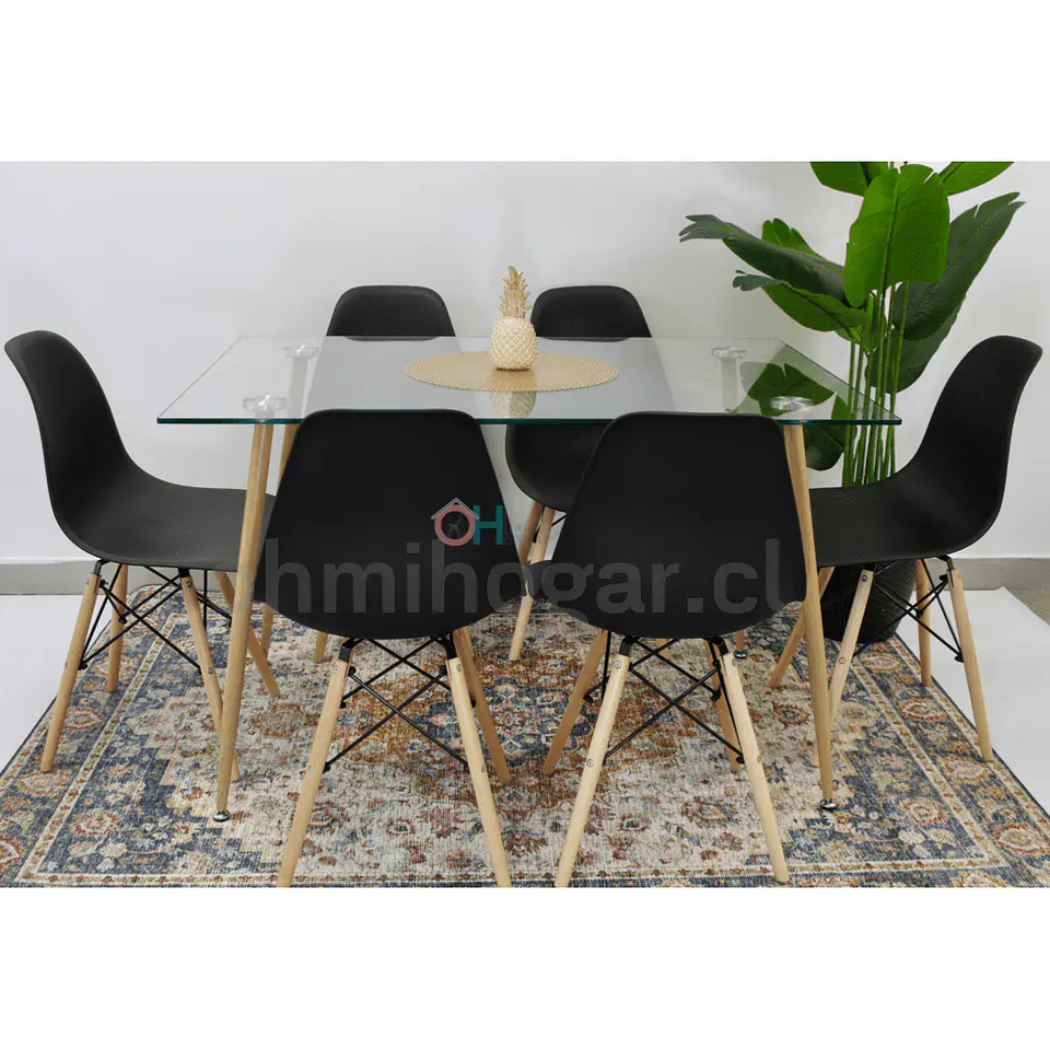 Set Juego de Comedor Mesa Rectangular Vidrio 120x80cm + Sillas Eames Clásicas 2