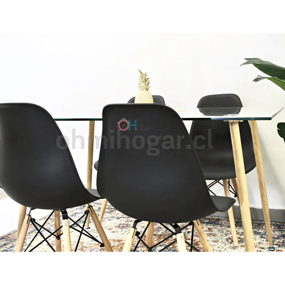 Set Juego de Comedor Mesa Rectangular Vidrio 120x80cm + Sillas Eames Clásicas 6
