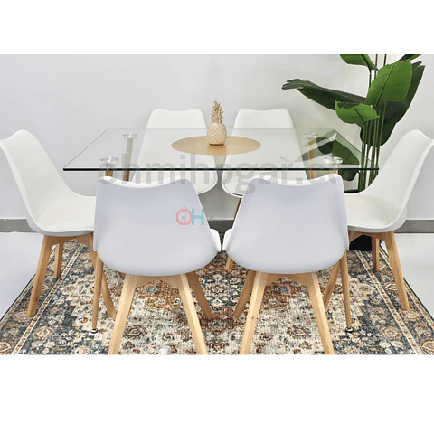 Set Juego de Comedor Mesa Rectangular Vidrio 120x80cm + Sillas Oak Acolchadas