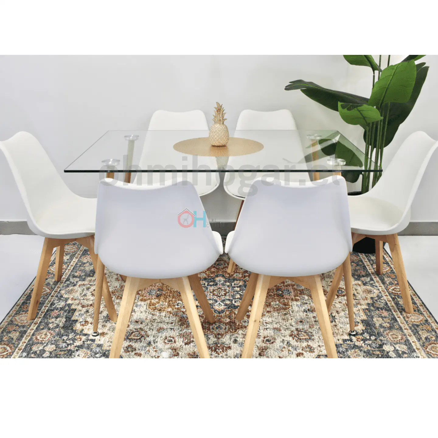 Set Juego de Comedor Mesa Rectangular Vidrio 120x80cm + Sillas Oak Acolchadas 1
