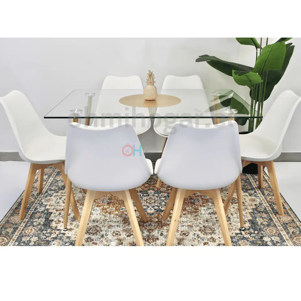 Set Juego de Comedor Mesa Rectangular Vidrio 120x80cm + Sillas Oak Acolchadas 1