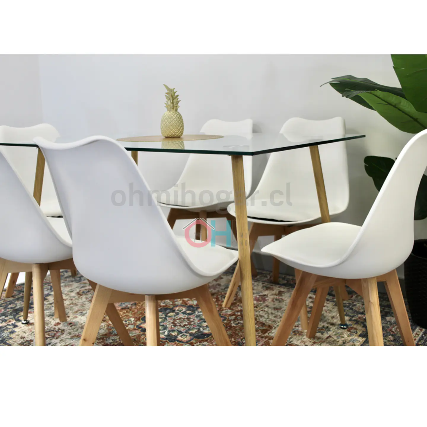 Set Juego de Comedor Mesa Rectangular Vidrio 120x80cm + Sillas Oak Acolchadas 3