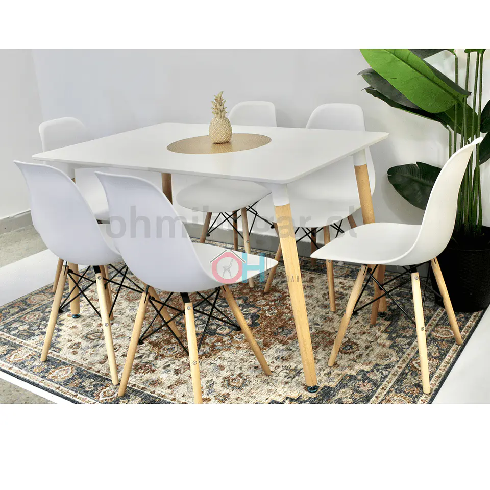 Set Juego de Comedor Mesa Eames Rectangular 120x80cm + Sillas Eames Clásicas 8