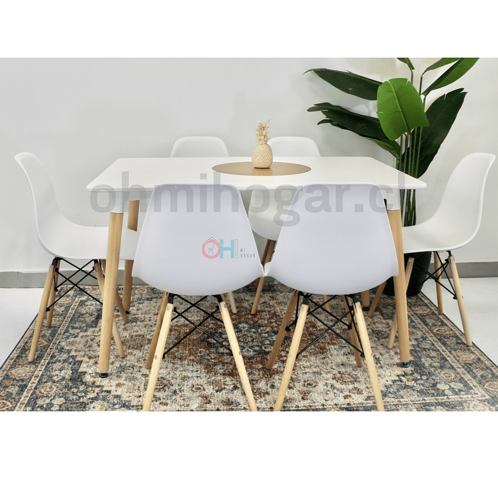 Set Juego de Comedor Mesa Eames Rectangular 120x80cm + Sillas Eames Clásicas 6