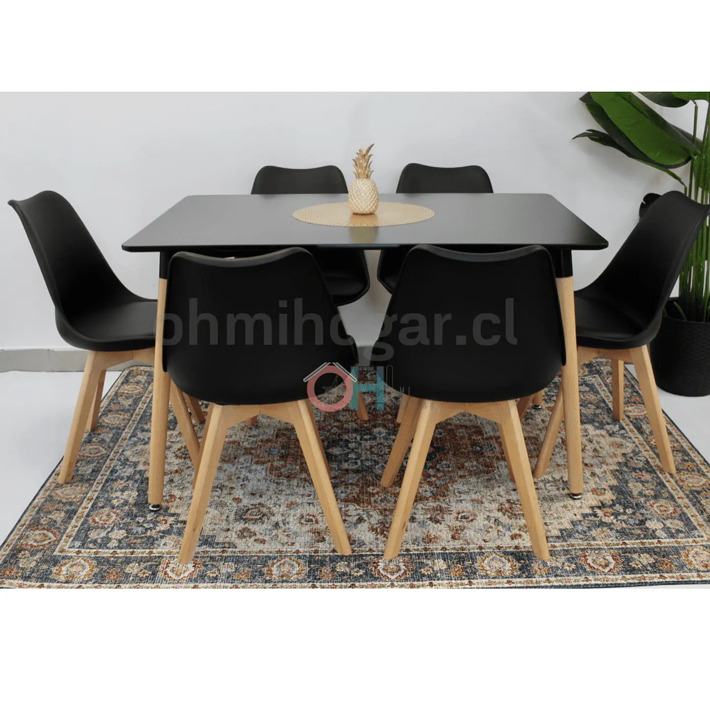 Set Juego de Comedor Mesa Rectangular 120x80cm + Sillas Oak Acolchadas 6