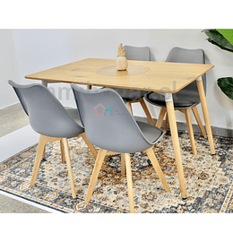 Set de Comedor mesa rectangular Wood + 4 Sillas acolchadas grises 