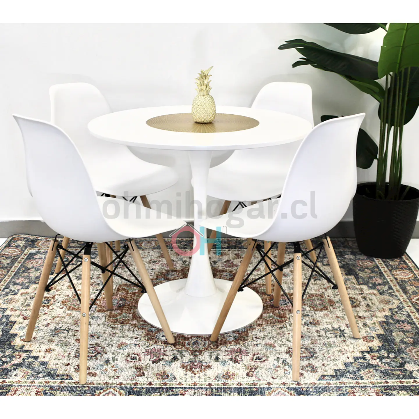 Comedor Redondo Tulip Blanco 80cm + 4 Sillas Eames Clásicas Blanco 3