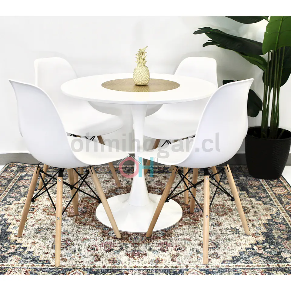 Comedor Redondo Tulip Blanco 80cm + 4 Sillas Eames Clásicas Blanco 3