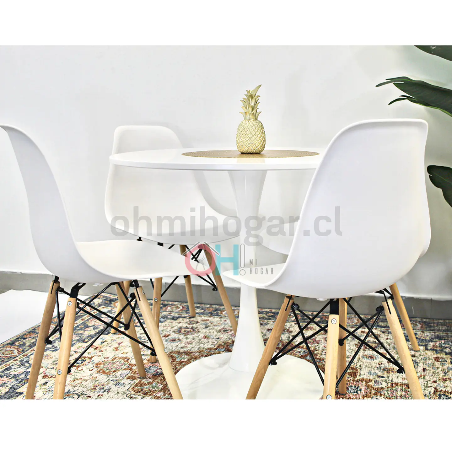 Comedor Redondo Tulip Blanco 80cm + 4 Sillas Eames Clásicas Blanco 4