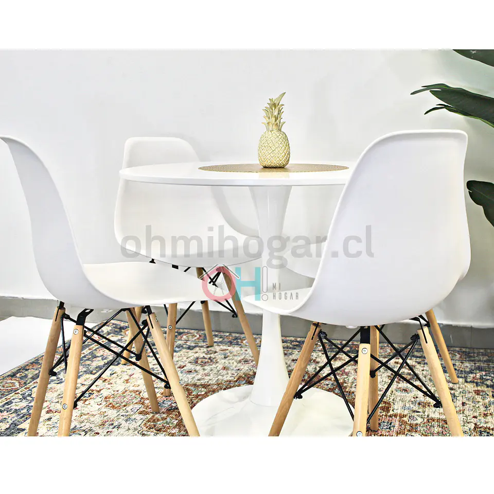 Comedor Redondo Tulip Blanco 80cm + 4 Sillas Eames Clásicas Blanco 4