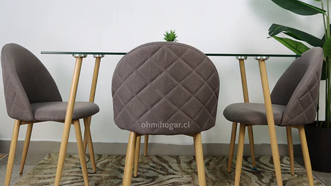 Set de Comedor Mesa Rectangular de Vidrio 120x80cm  + 4 Sillas Lino Oak Plomo