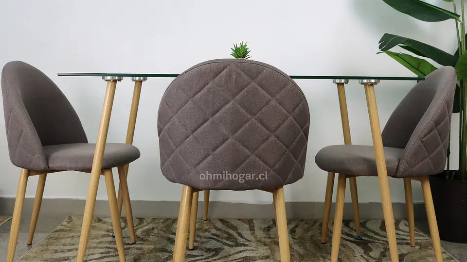 Set de Comedor Mesa Rectangular de Vidrio 120x80cm  + 4 Sillas Lino Oak Plomo 1