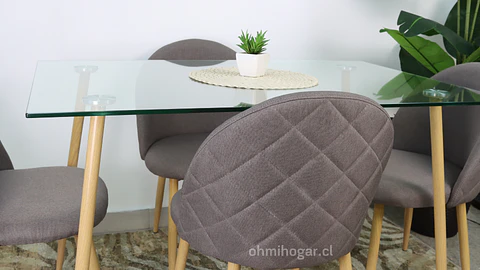 Set de Comedor Mesa Rectangular de Vidrio 120x80cm  + 4 Sillas Lino Oak Plomo