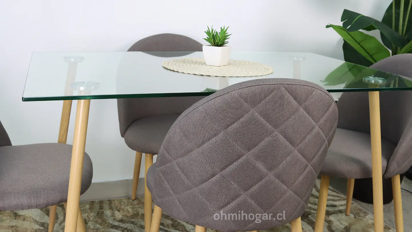 Set de Comedor Mesa Rectangular de Vidrio 120x80cm  + 4 Sillas Lino Oak Plomo 2