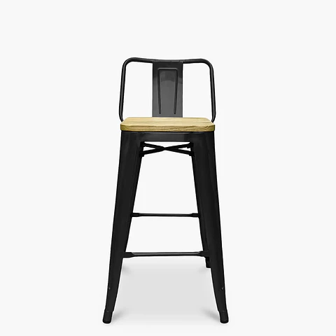 Taburete Tolix Negro Asiento de Madera 64cm