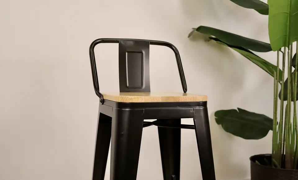 Taburete Tolix Negro Asiento de Madera 64cm 5