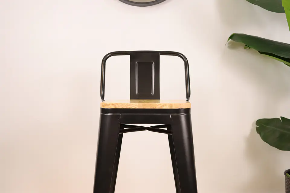Taburete Tolix Negro Asiento de Madera 64cm 7