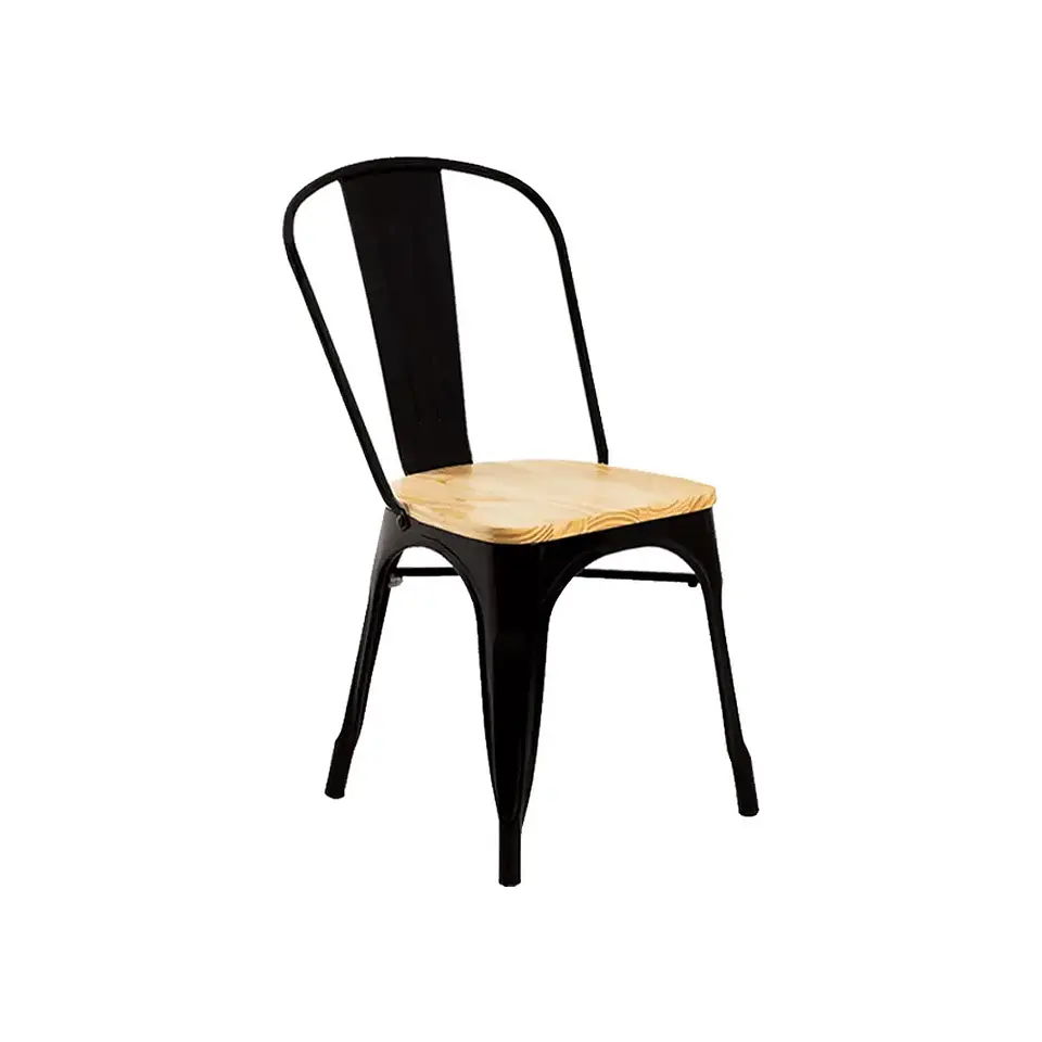 Pack 4 Sillas Tolix Negro Asiento de Madera 2