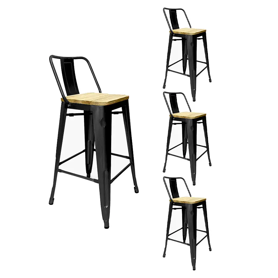 Pack 4 Taburetes Tolix Negro Asiento de Madera 64cm 1