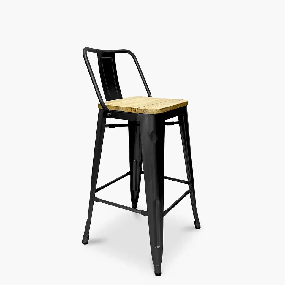 Pack 4 Taburetes Tolix Negro Asiento de Madera 64cm 2