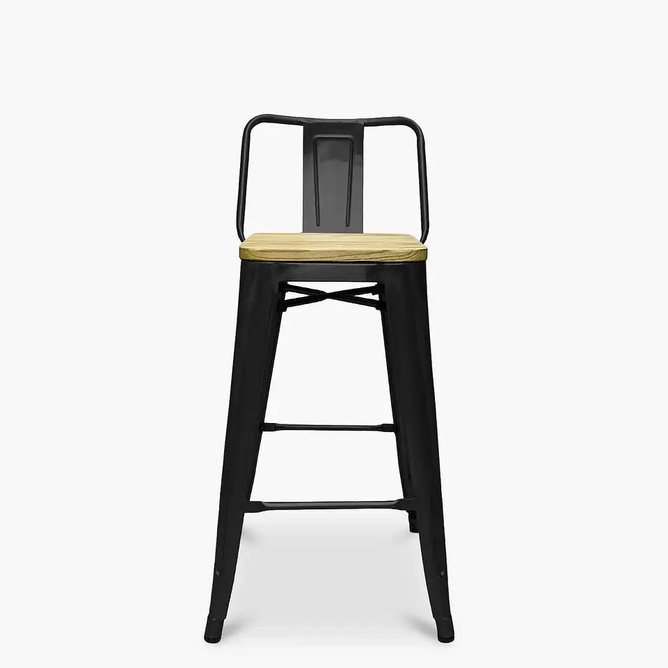 Pack 4 Taburetes Tolix Negro Asiento de Madera 64cm 3