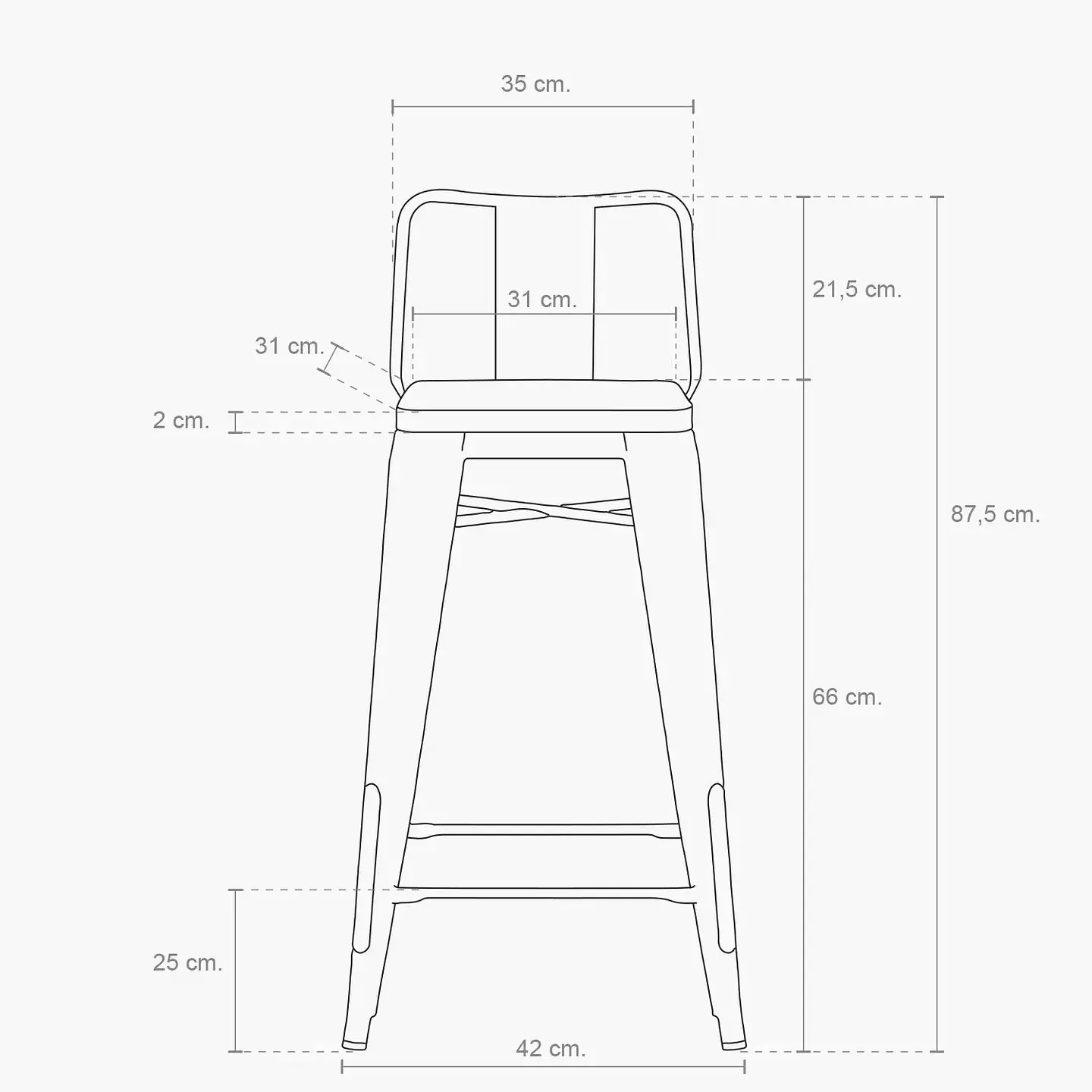 Pack 4 Taburetes Tolix Negro Asiento de Madera 64cm 5