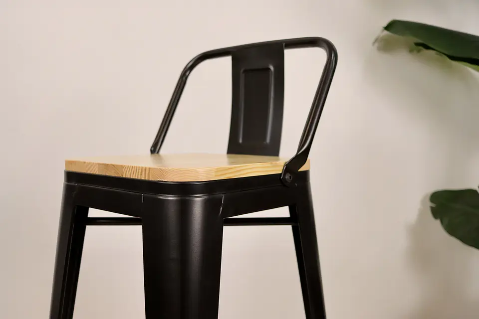Pack 4 Taburetes Tolix Negro Asiento de Madera 64cm 7