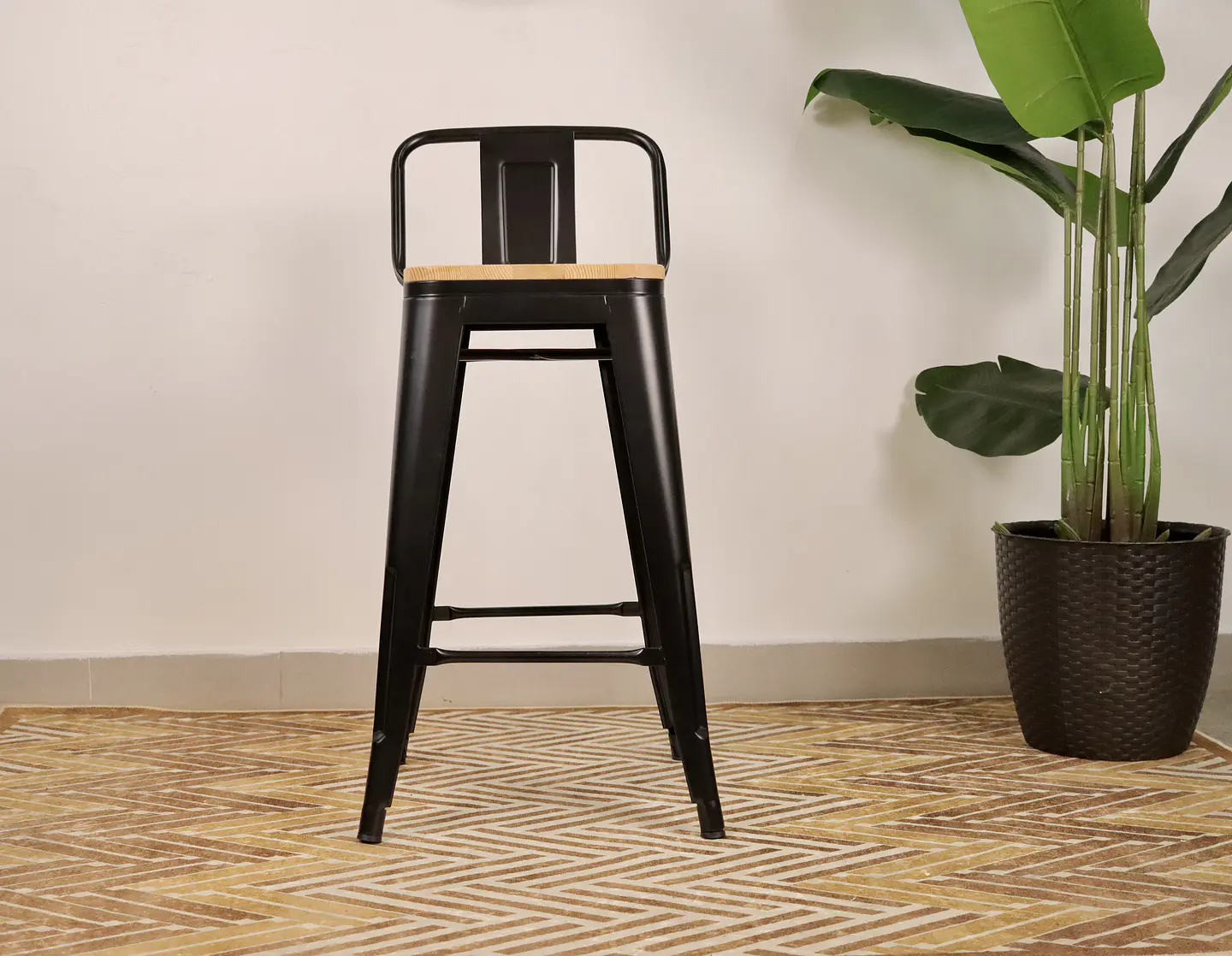 Pack 4 Taburetes Tolix Negro Asiento de Madera 64cm 8