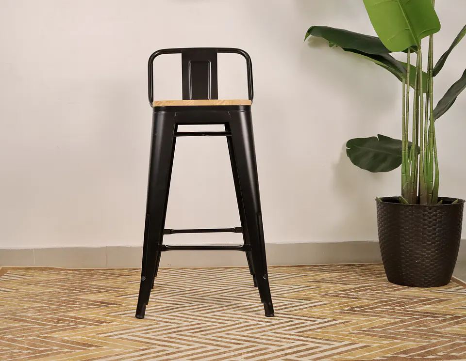 Pack 4 Taburetes Tolix Negro Asiento de Madera 64cm 8