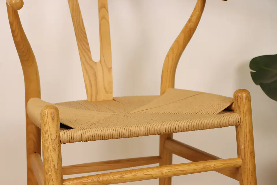 Set de Comedor Mesa Tulip Redonda 100cm Blanca + 4 Sillas Wishbone Natural  10