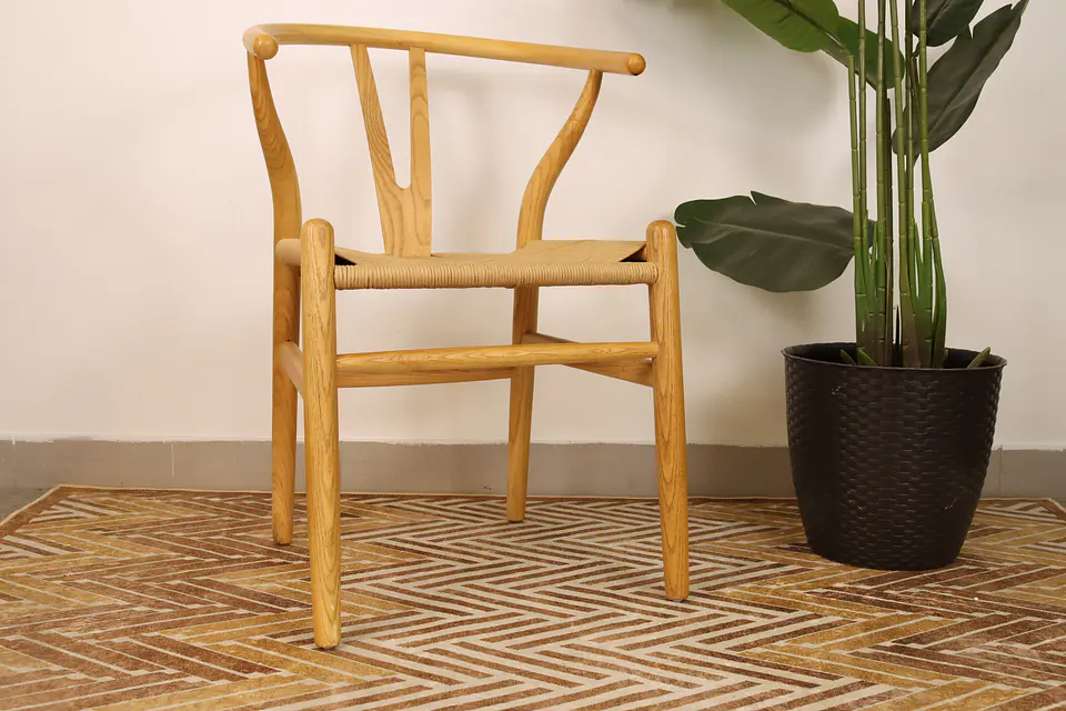 Set de Comedor Mesa Ohmioh Redonda 120cm Cubierta Vidrio + 4 Sillas Wishbone Natural  10