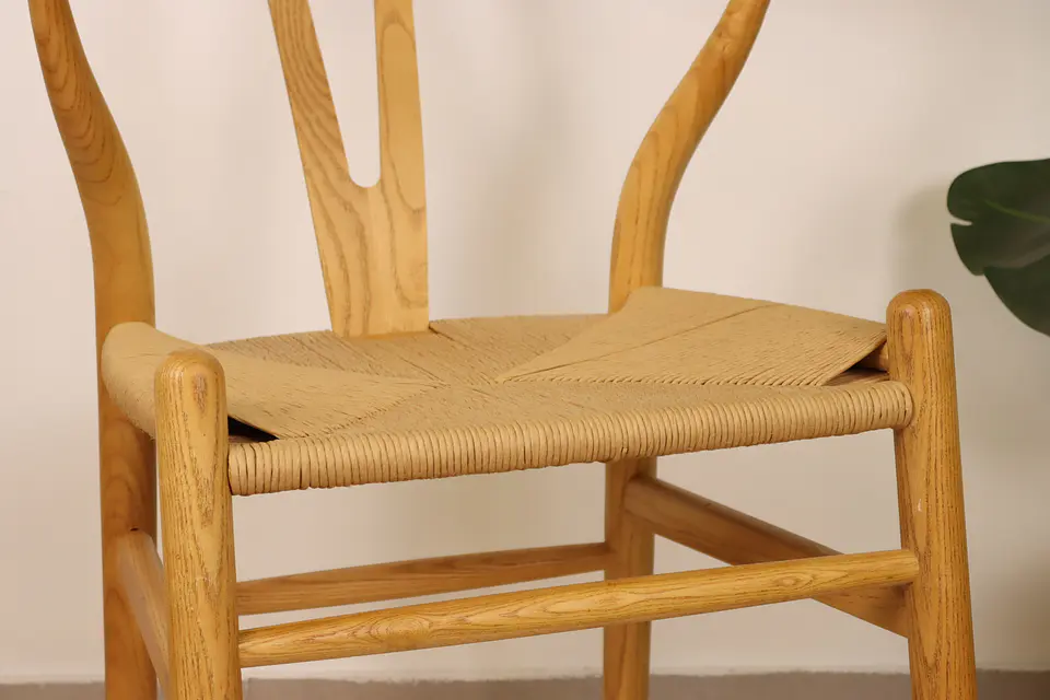 Set de Comedor Mesa Ohmioh Redonda 120cm Cubierta Vidrio + 4 Sillas Wishbone Natural  13