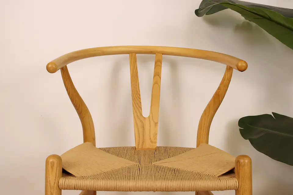 Set de Comedor Mesa Ohmioh Redonda 120cm Cubierta Vidrio + 4 Sillas Wishbone Natural  18