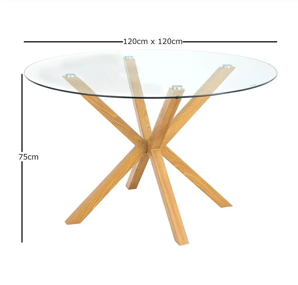 Set de Comedor Mesa Ohmioh Redonda 120cm Cubierta Vidrio + 4 Sillas Wishbone Natural  20