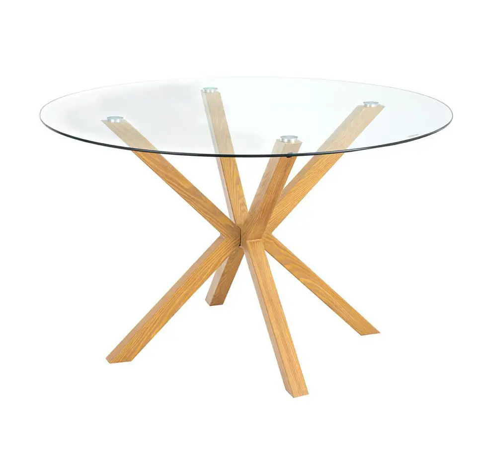 Set de Comedor Mesa Ohmioh Redonda 120cm Cubierta Vidrio + 4 Sillas Wishbone Natural  22