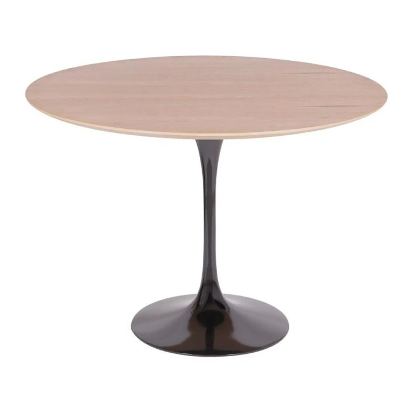 Comedor Redondo Tulip de 100Cms Cubierta Madera Base Negra + 4 Sillas Lino Oak Crema 5