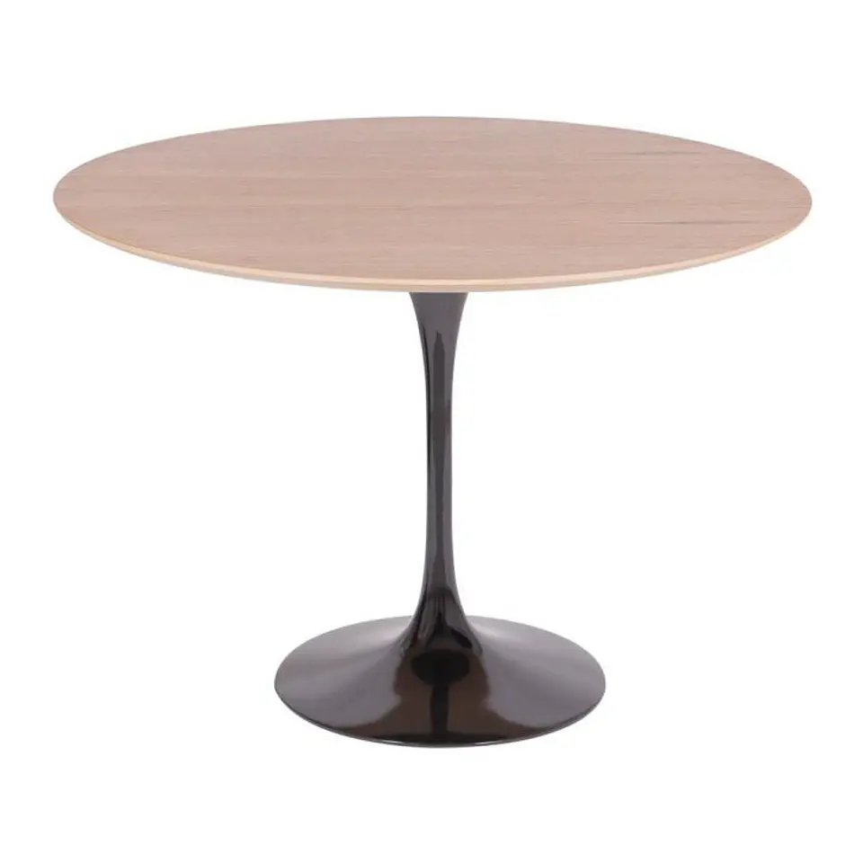 Comedor Redondo Tulip de 100Cms Cubierta Madera Base Negra + 4 Sillas Lino Oak Crema 5