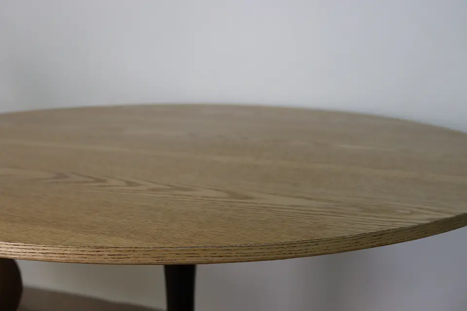 Comedor Redondo Tulip de 100Cms Cubierta Madera Base Negra + 4 Sillas Lino Oak Crema 6