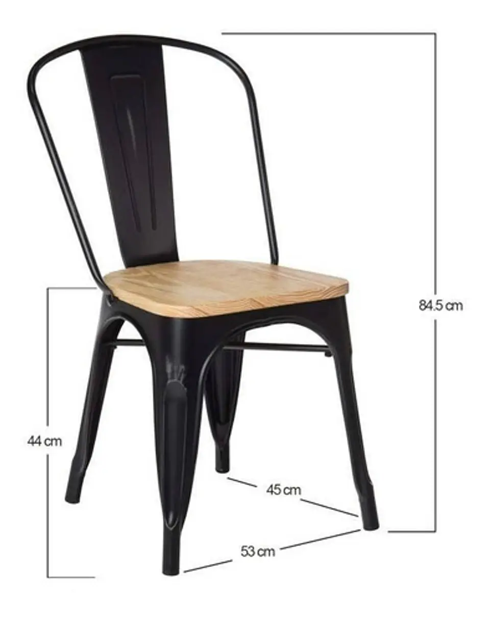 Pack 4 Sillas Tolix Negro Asiento de Madera 4